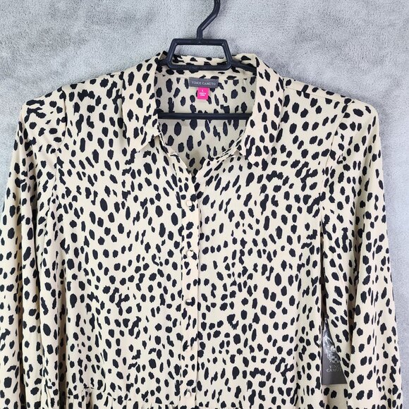 Womens Vince Camuto Leopard Print Blouse Top Button-Down Long Sleeve Size L - Picture 4 of 13